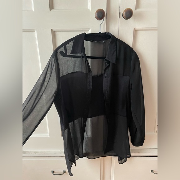 Zara black sheer button up blouse - Picture 1 of 7